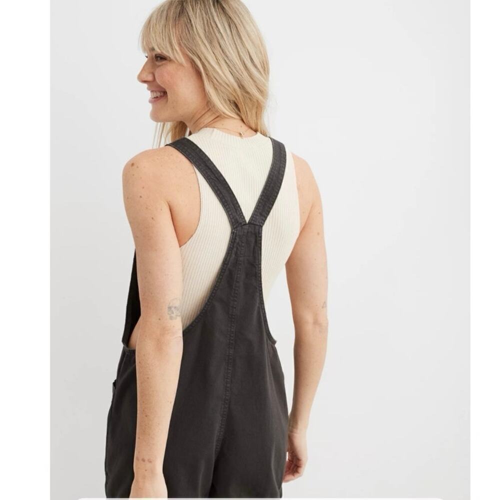 Aerie Beach Shortall Black Cotton Overalls Romper Women’s Size M - Picture 2 of 8